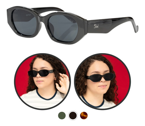 Óculos De Sol Feminino Verde Retro Grande Arredondado Cor Único Armação Preto Haste Único Lente Único Desenho Retangular Arredondado