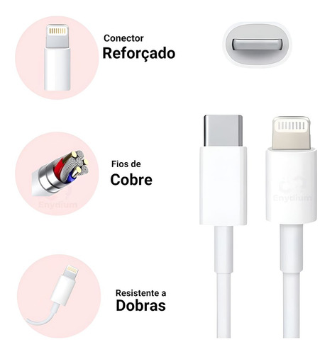 Carregador 20w Turbo Para iPhone 8 X XR 11 12 13 14 Pro Max Fonte Usb C Cor Branco