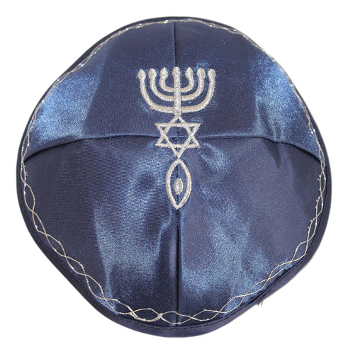 Kippah Holy Land Market Blue With Silver De Satin