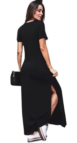 Imagem 2 de 5 de Vestido Soltinho Manga Curta E Fenda Moda Verão