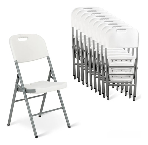 Set 10 Sillas Plegables De Plástico Jardin Fiestas Eventos Blanco Set 10 Sillas De Uso Rudo