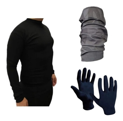 Combo Inv! Camiseta Térmica Negra + Cuello Salomon + Guantes