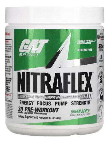 Pre Entreno Gat Nitraflex 30 Serv Pre Entrenador Gimnasio Po Sabor Manzana Verde