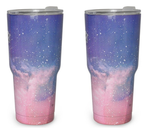 2 Piezas Termo Vaso Para Bebidas 30oz Galaxia Acero Inoxidab Color Cielo Rosa