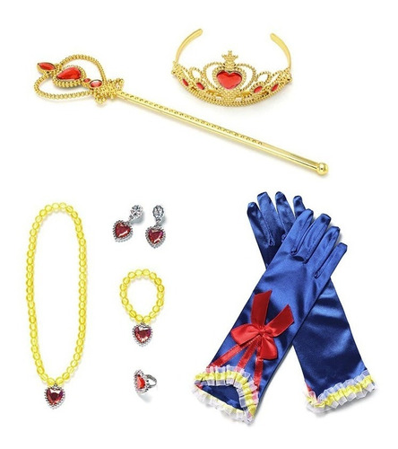 Imagem 3 de 8 de Fantasia Luxo Branca De Neve Completa Vestido E 7 Acessórios