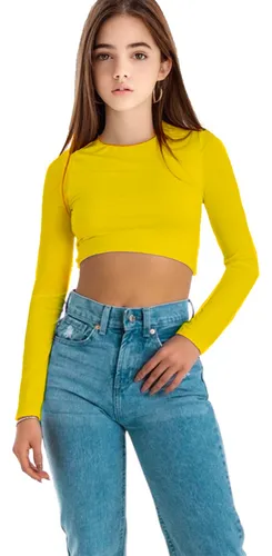 Crop top amarillo manga larga hotsell
