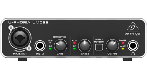 Interface De Áudio Behringer Umc22 Usb U-phoria C/ Pré Midas