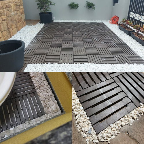 Kit 15 Deck Madeira Plástico Encaixe Modular Varanda Marrom-escuro