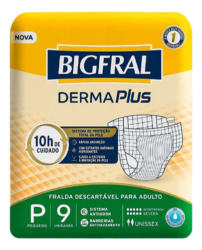 Fralda Geriátrica Bigfral Derma Plus Tamanho P 9 Unidades