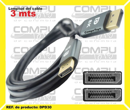 Cable 3 M Display Port Machos Ref: Dpd30 Computoys Sas