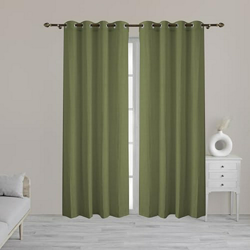 Cortinas De Lino Semitransparentes 96 - 2 Paneles Verde Sal
