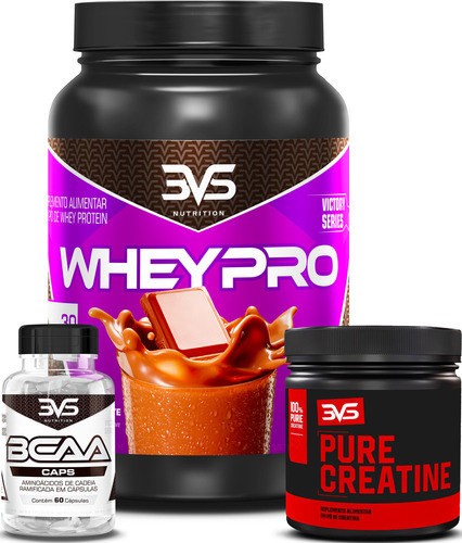 Whey Protein Concentrado 900g - Sabor Chocolate + Creatina 100% Pura + Bcaa