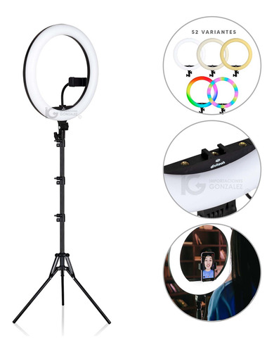 Lámpara Aro De Luz Led Rgb Belié® 14 Pulgadas Con Tripié Para Foto Video Y Maquillaje 0013