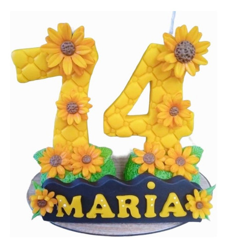 Vela Personalizada Girassóis Vela Topo De Bolo Biscuit