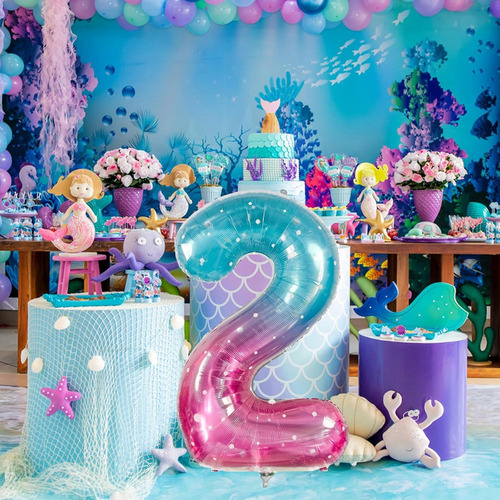 Globo Número 2 Sirena 101,6 Cm Arcoíris Mylar Decoración