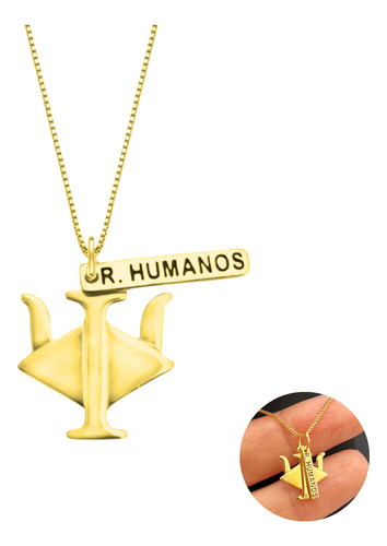 Colar Com Pingente Recursos Humanos Rh 45cm Banhado A Ouro Cor Dourado