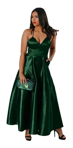 Vestido Verde Esmeralda Satin Strech MercadoLibre