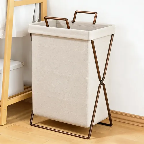 Cesto De Roupa Suja Dobrável Grande ​Roupa Suja Cor Lisa Creme Capacidade Grande De 52l Lisa 35cm X 25cm X 55cm