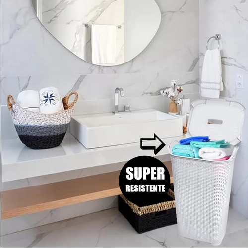Cesto Roupa Suja Limpa Organizador Branco Multiuso 50lt