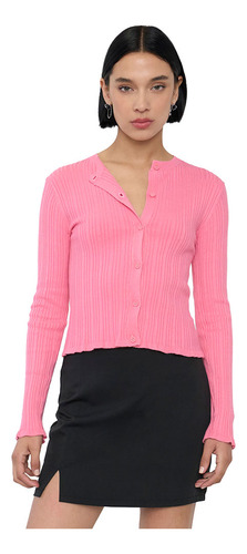 Sweater Mujer Cárdigan Botones Palo Rosa Corona