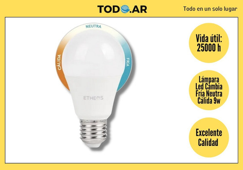 Imagen 2 de 5 de Lampara Led Cambia De Fría Neutra Cálida 9 W 3 Pasos