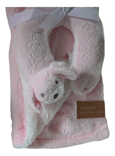 Set Frazada Manta Corderito Cuellito Almohada Infantil Bebé Perrito Rosa