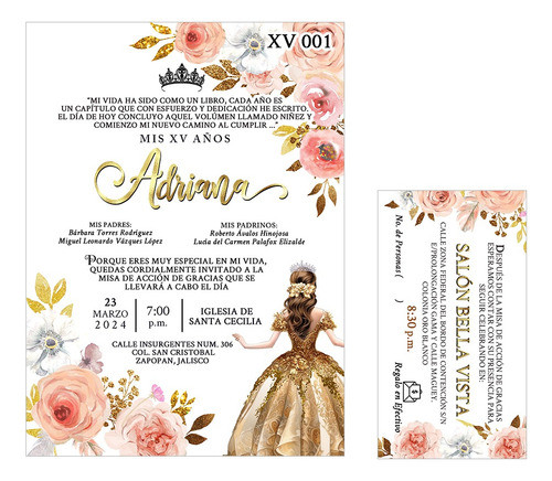 25 Invitaciones - Xv Años Florales V1- Varios Colores