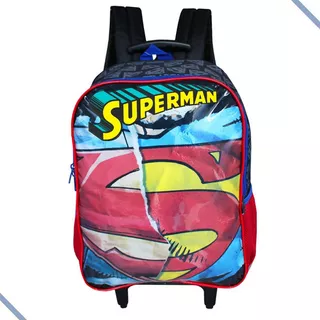 Mochila Escolar De Rodas Super Homem Dc Comics Juvenil Cor Branco Desenho do tecido Superman & Lex Luthor