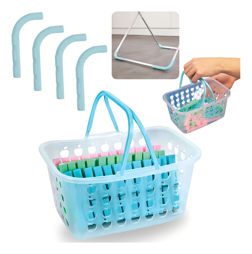 Cesta Com Alça 36 Prendedores De Roupa + Kit Protetor Varais