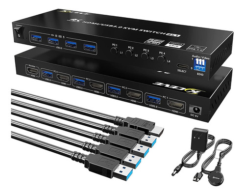 Conmutador Kvm Hdmi De 4 Puertos Usb 3.0 Con Dispositivo Com