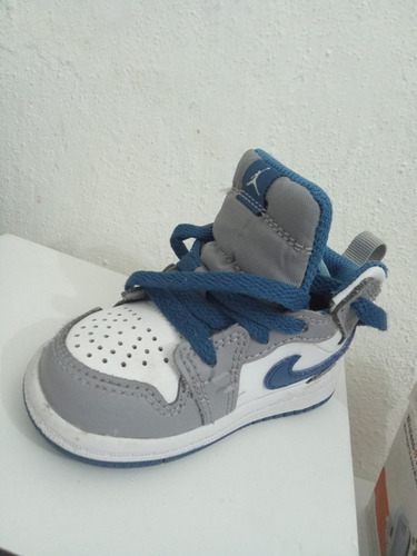 Tenis De Bebe Del 11 Air Jordan 1 Mit Cement Grey Y Blue