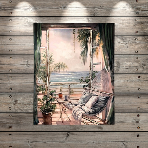 Cuadro Decorativo Ventanal Al Mar Grande En Lienzo