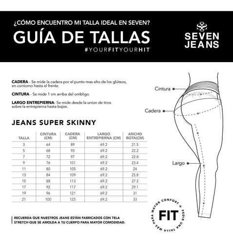 Pantalon Mujer Mezclilla Cintura Alta Push Up Seven Jeans