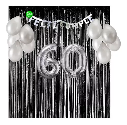 Kit Decoración Cumpleaños - 60 Años - Negro Y Plateado