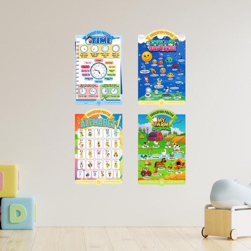 Conjunto De 4 Pósteres Educativos Para Niños, Abecedario
