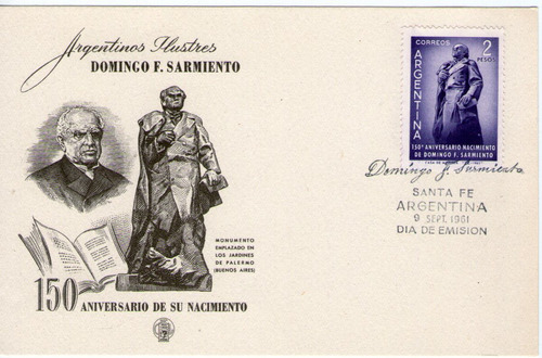 Argentina Tarjeta 1° Día Emisión Domingo F. Sarmiento 1961