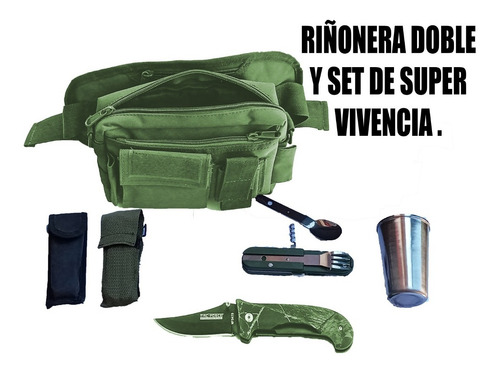 Riñonera Doble Táctica+ Kit Super Vivencia Grandes Elementos