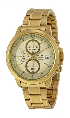 Reloj Hombre Cronografo Dorado 100mts Calendario Sks450