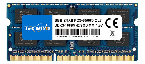 Memoria Ram Tecmiyo Ddr3-1066 Para Portátil, 8 Gb, Sodimm, 1