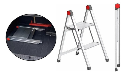 Taburete Escalera 2 Escalones Aluminio Plegable Liviana Slim Aluminio Aluminio