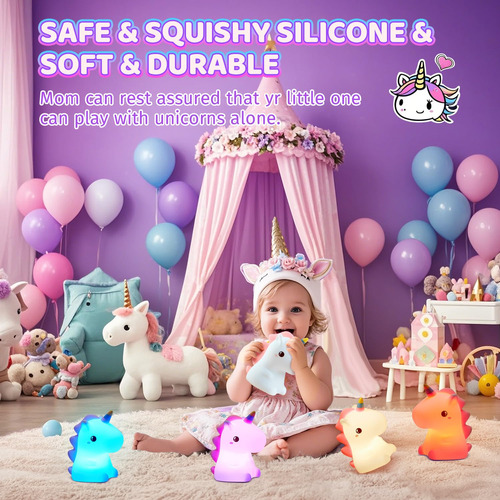 Unicornio Luz De Noche Kawaii Silicona Recargable 16 Colores