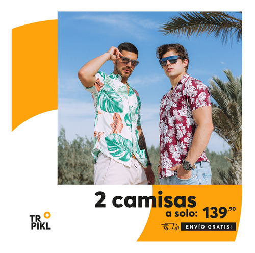 Camisa Tropikl Hawaiana Harmony Slim Fit Noche Verde Blanco