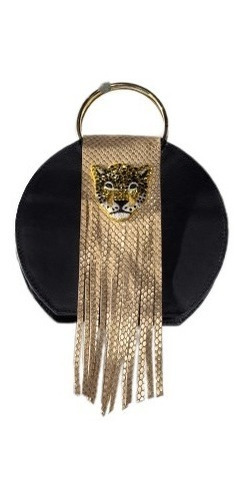 Imagen 1 de 3 de Bolso En Cuero Con Aros Y Tigre Bordado De Mansion Secreta
