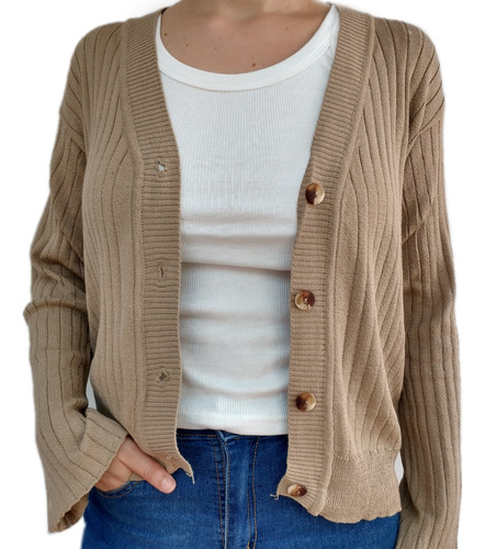 Saco Botón Cardigan Sweater De Mujer Bremer Elastizado