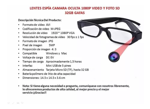 Gafas cámara espía con tarjeta 32gb Tf 1080p gafas de cámara