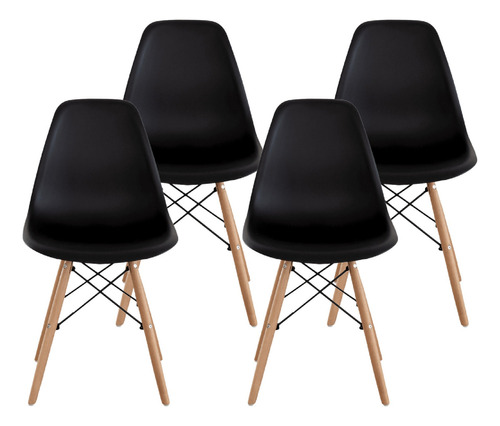 Silla Bruselas Set De 4 Estructura de la silla Negro Asiento Negro