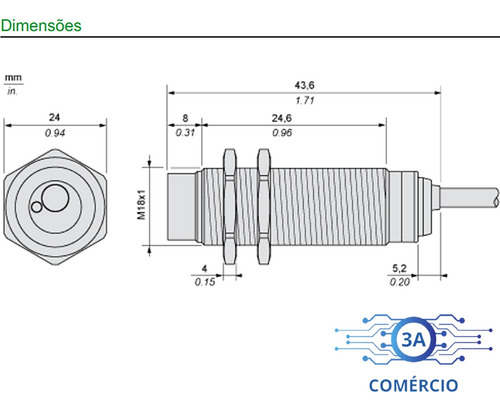 Sensor Indutivo Schneider Xs4p18ab110 12/48vdc 8mm Analógico
