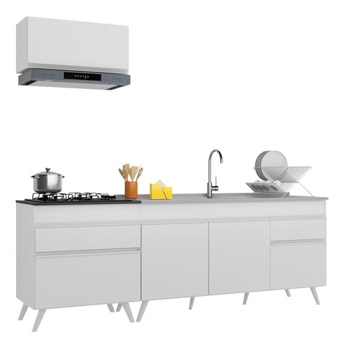 Armário De Cozinha Compacta 220cm Veneza Multimóveis V2074 Cor Branco