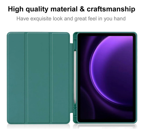 Funda Smart Cover Samsung Tab S9 Fe Plus 12.4 + Vidrio Verde Oscuro