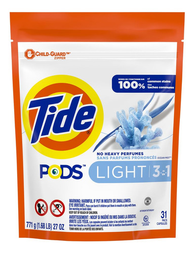 Detergente Para Roupa Tide Pods Light 31 Pacotes Ocean Mist